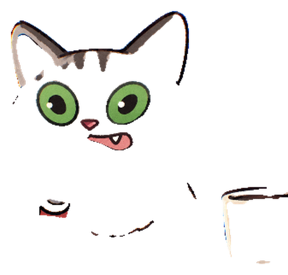 Stabby Cat, a wide-eyed tabby with green eyes and its tongue out